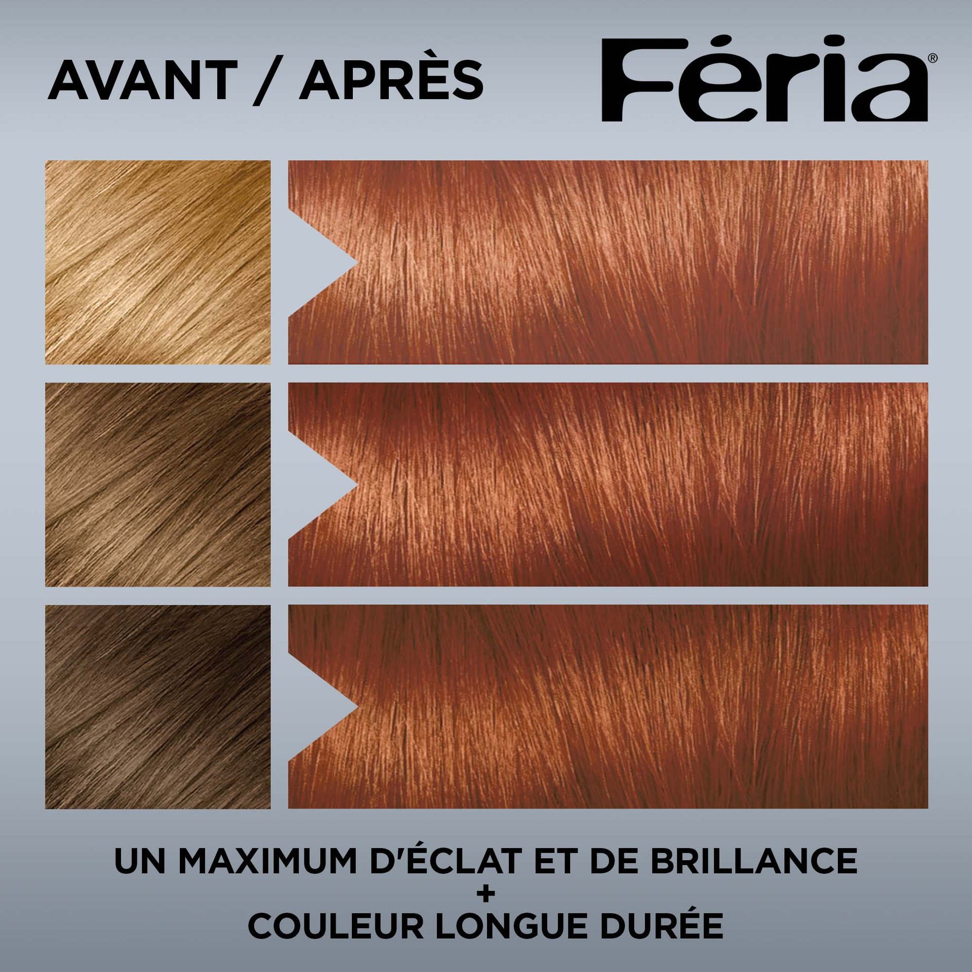 Avant et après la coloration Feria 74 Blond Cuivré Profond